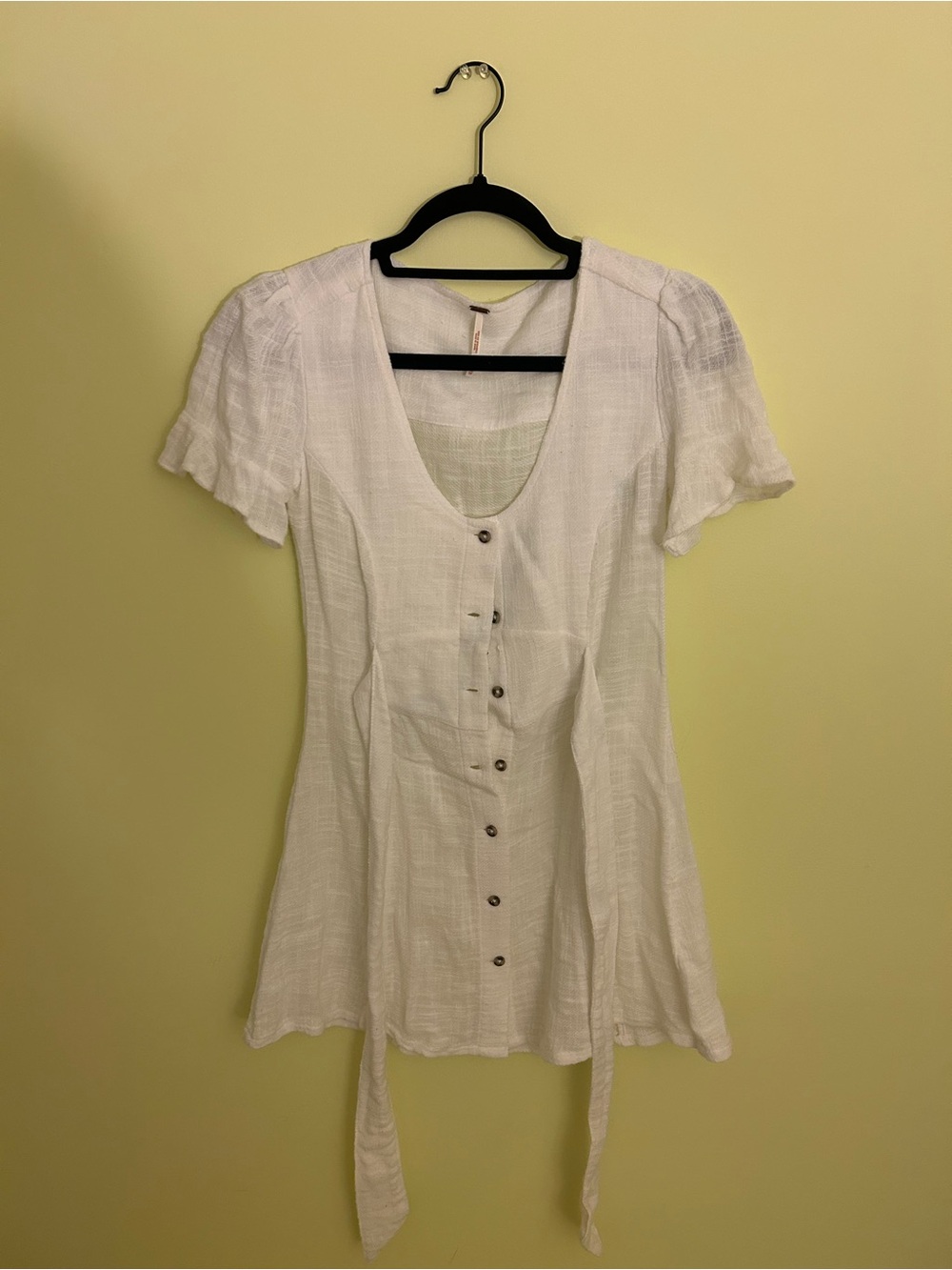 Free People White Short Sleeve Button-Front Tunic